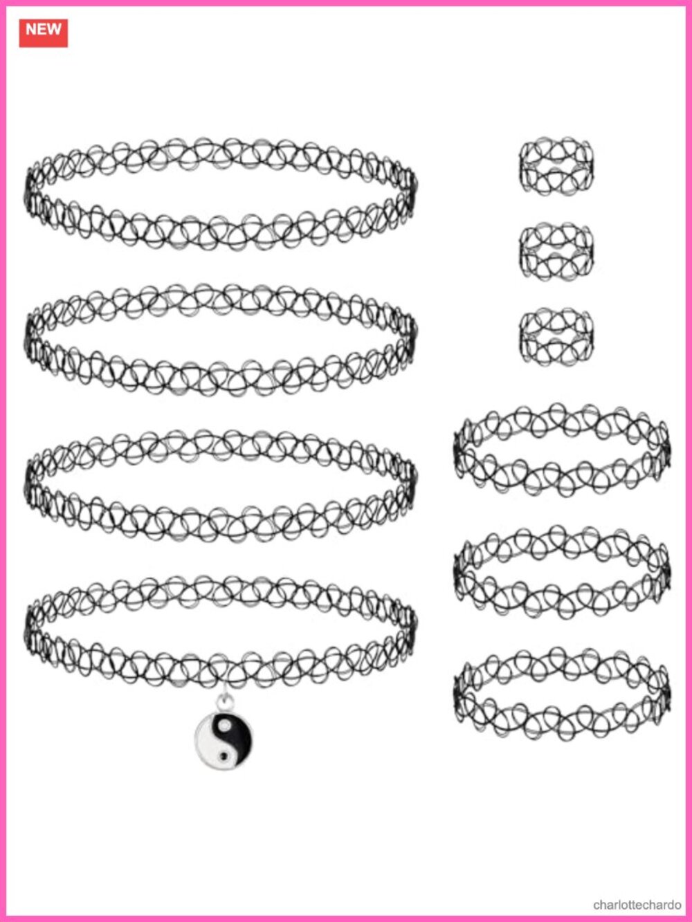 10PC Chicken Tattoo Choker Necklace Bracelets Women Retro Y2K Grunge Set